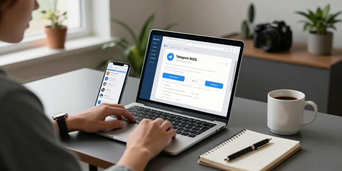 Streamlined workspace showing Telegram Chinese interface on laptop, enhancing user experience for Chinese speakers.
