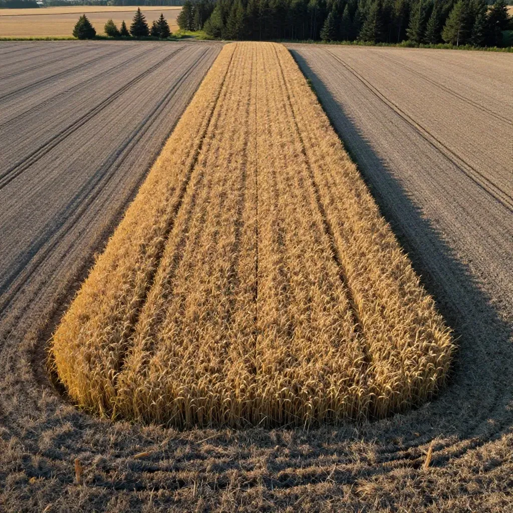 Aerial field view of a recovered crop block blending into even green growth.