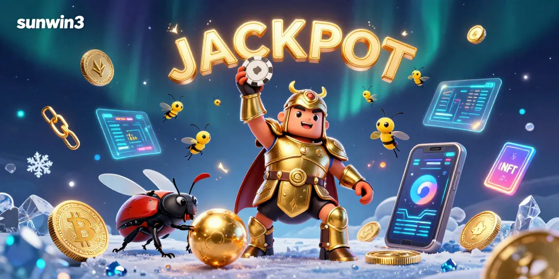 Win big with sunwin3 in an exciting casino scene featuring a hercules beetle and jackpot!